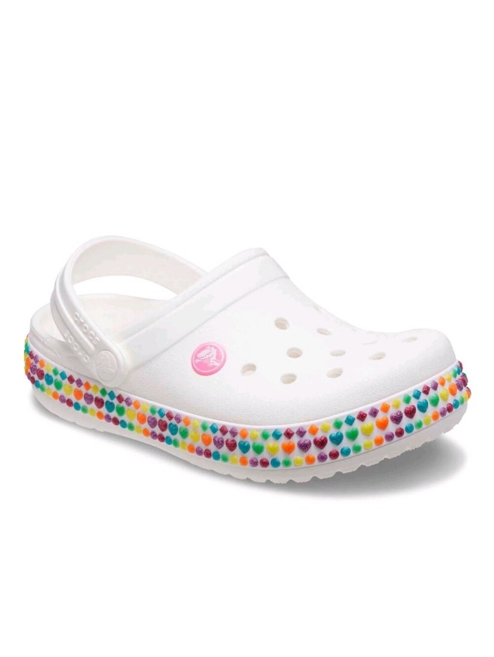CROCS Kids White Clog with Rainbow Heart Accents